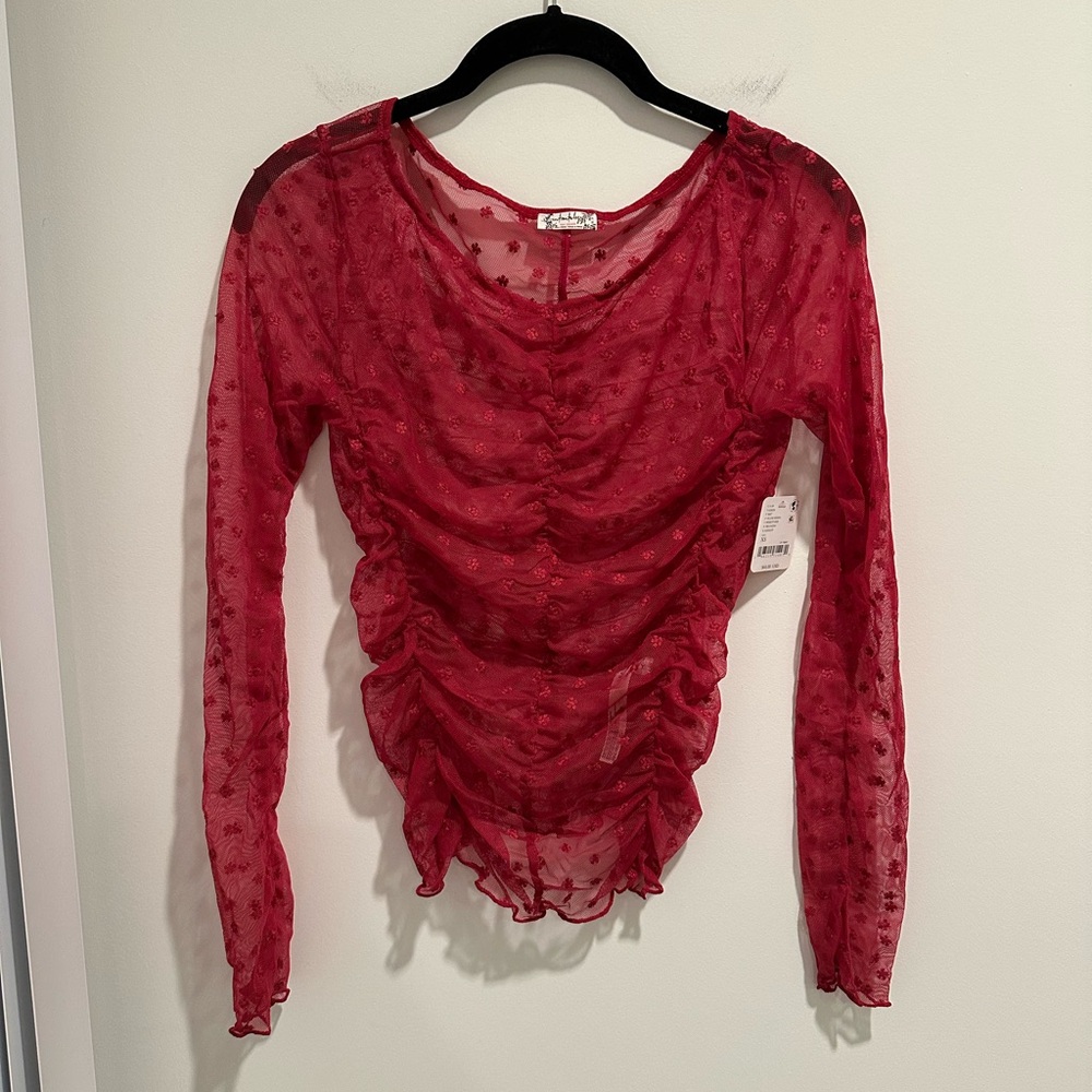 NWT Free People Most Likely Layering Top Lace Glass Roses Red Size XS - Picture 6 of 8